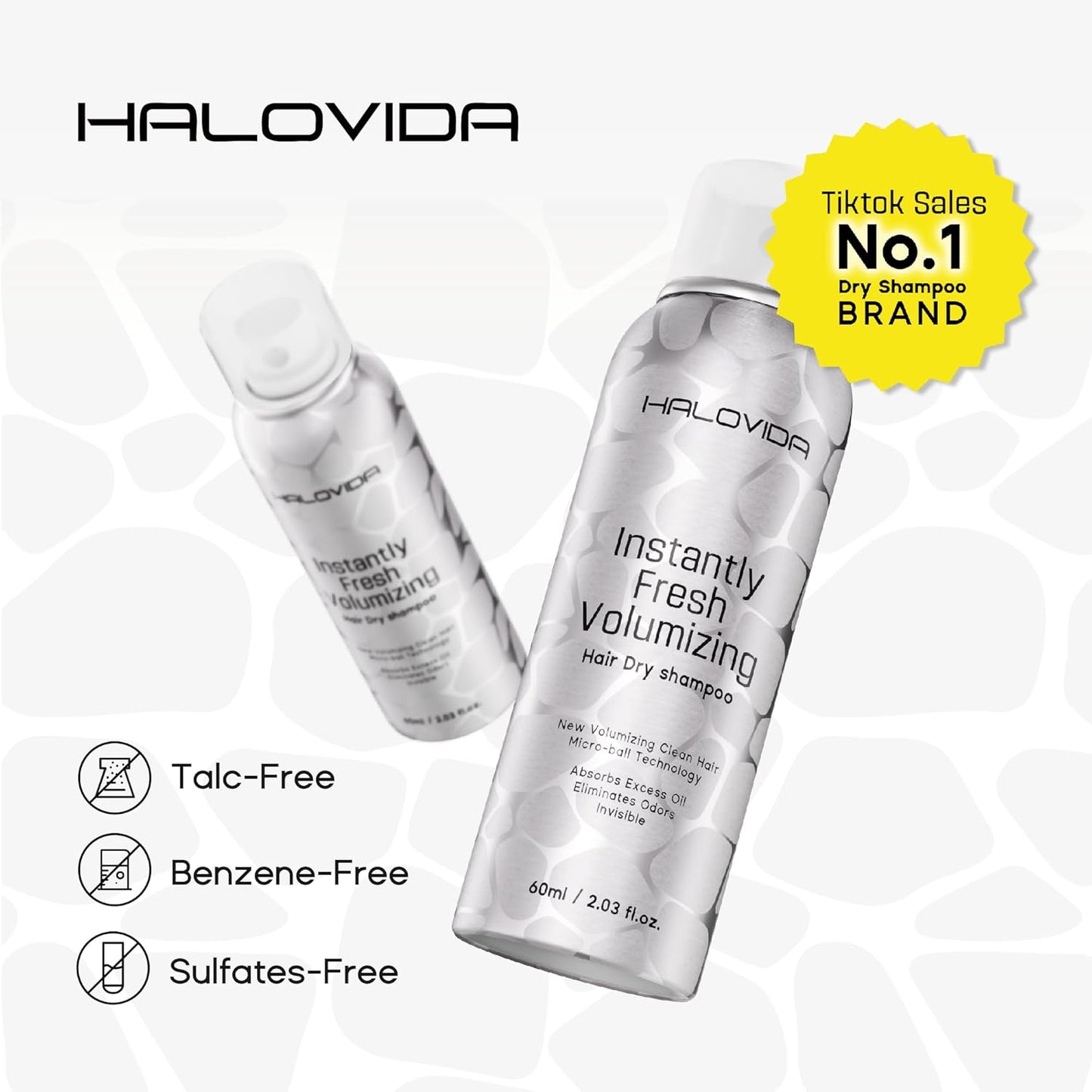 HALOVIDA Dry Shampoo for Women, Travel Size Dry Shampoo Spray for Dark Hair Leaves No White Residue, Absorb Oils, Volumizing & Refresh Hair for 72 Hours, 2.03 Fl Oz