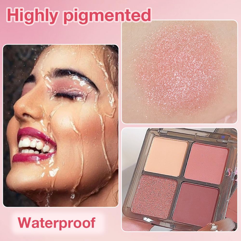 Eyeshadow Quads Glitter Matte Eyeshadow Palette, Nude Pink Dark Red Shimmer Sparkly Eyeshadow Palette Makeup, Daily Prom Eyeshadows Long-Lasting Waterproof Women Girls Eye Shadow 1#