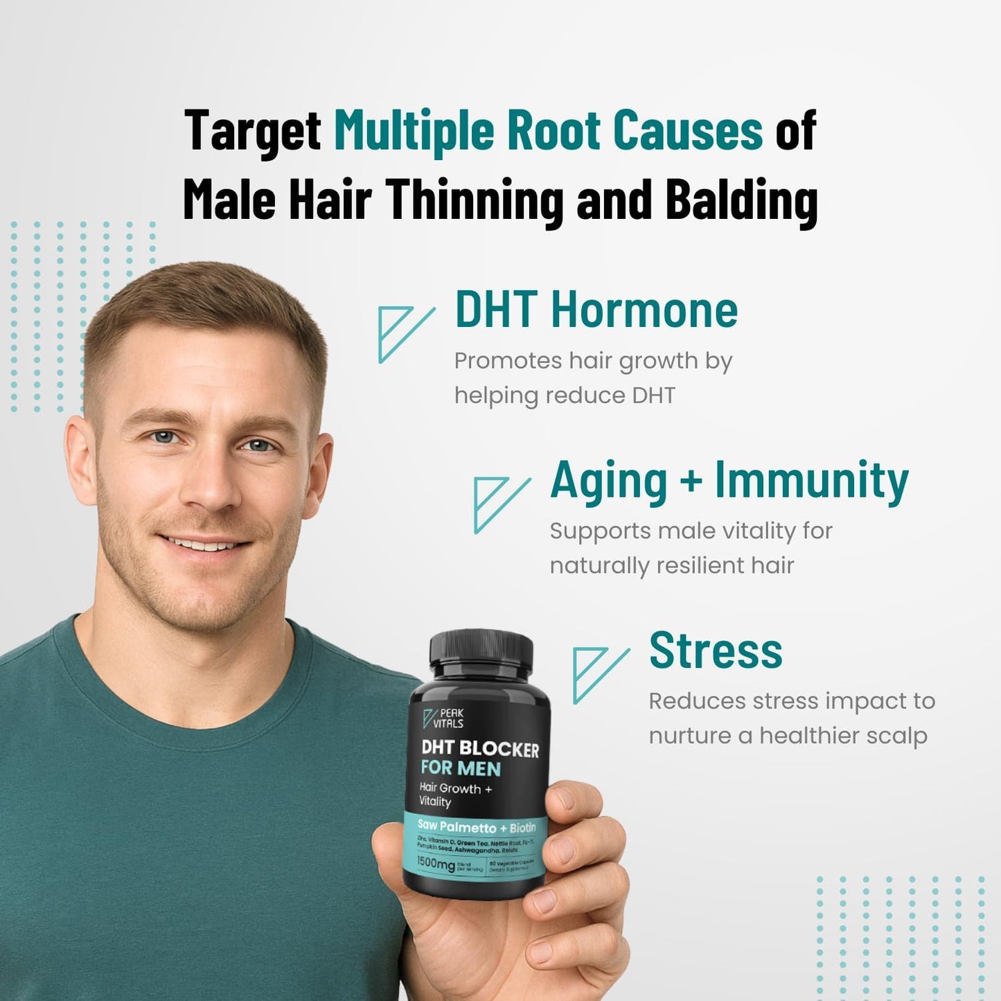 DHT Blocker for Men | Ultra Potent Hair Growth Formula | Saw Palmetto, Biotin, Pumpkin Seed, Herbal Extracts | Natural Hair Loss Supplements | Hair Regrowth Vitamins | Made in The USA | 90 Capsules