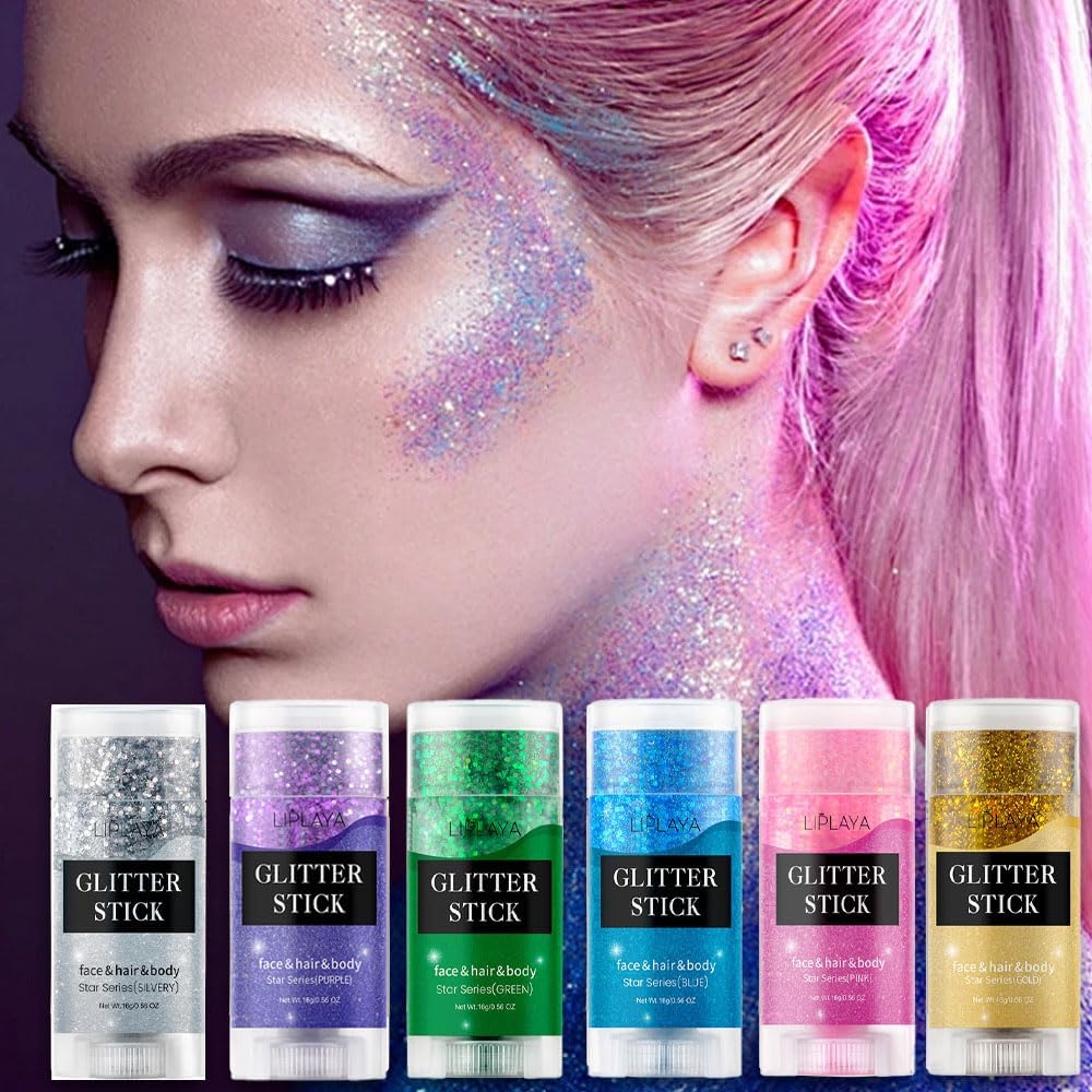 Halloween Face and Body Glitter Stick,Holographic Sparkling Neon Outfit Singer Concert Music Rave Festival Party Accessories Glitter Gel. (Black Orange Purple)