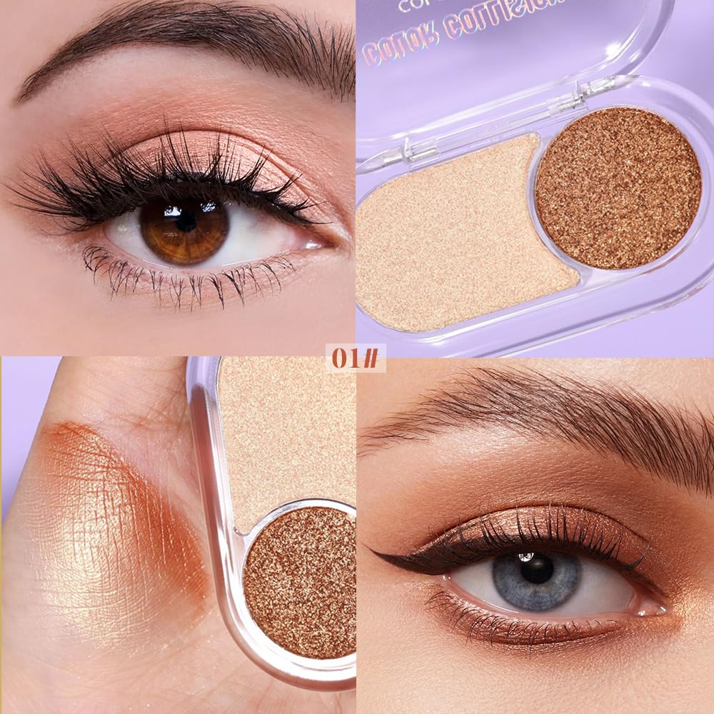 Dual-Color Pearl Eyeshadow Palette – High Pigment Shimmer Eyeshadow Duo, Nude & Nude Brown Shimmer Eye shadow , Silky Blendable Texture, Waterproof Long-Lasting Eye Makeup for Daily & Glam Looks 01#