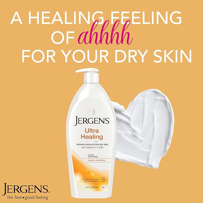 Jergens Ultra Healing Dry Skin Lotion, Hand and Body Moisturizer for Quick Absorption into Extra Dry Skin with Hydralucence Blend, Vitamins C, E and B5, 32oz