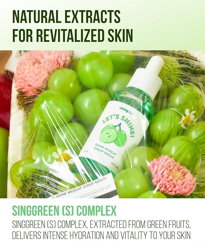 Let's Shine! Shine Muscat Syrup Serum 1.69 fl. oz(50ml) - Hydrating & Calming Face Serum with Hyaluronic Acid, Vitamin B5 & C, Perfect for Sensitive Skin, Fast Absorbing & Lightweight