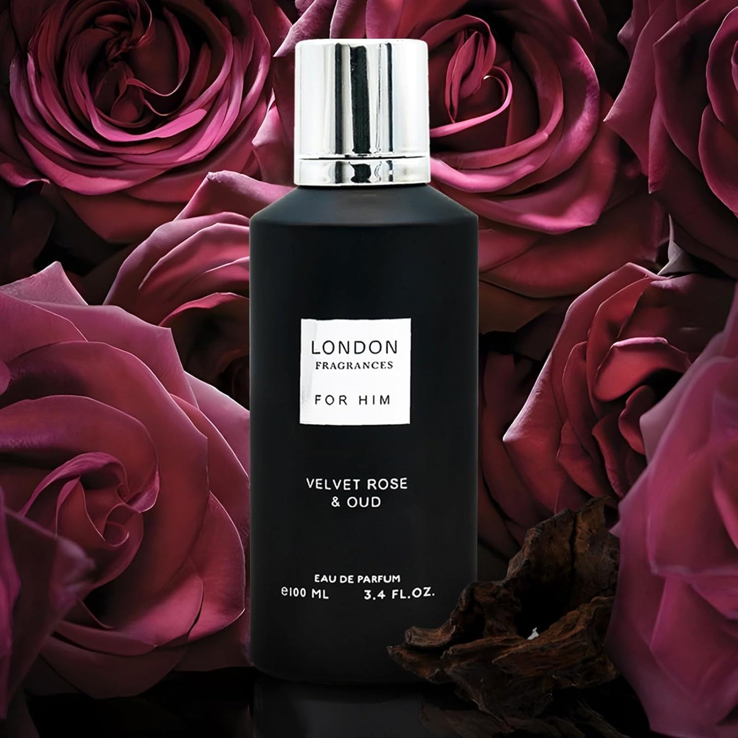 London Fragrances - Velvet Rose and Oud - Bergamot, Patchouli, Sandalwood Cologne for Men - Long Lasting Perfume for Men - 3.4 oz