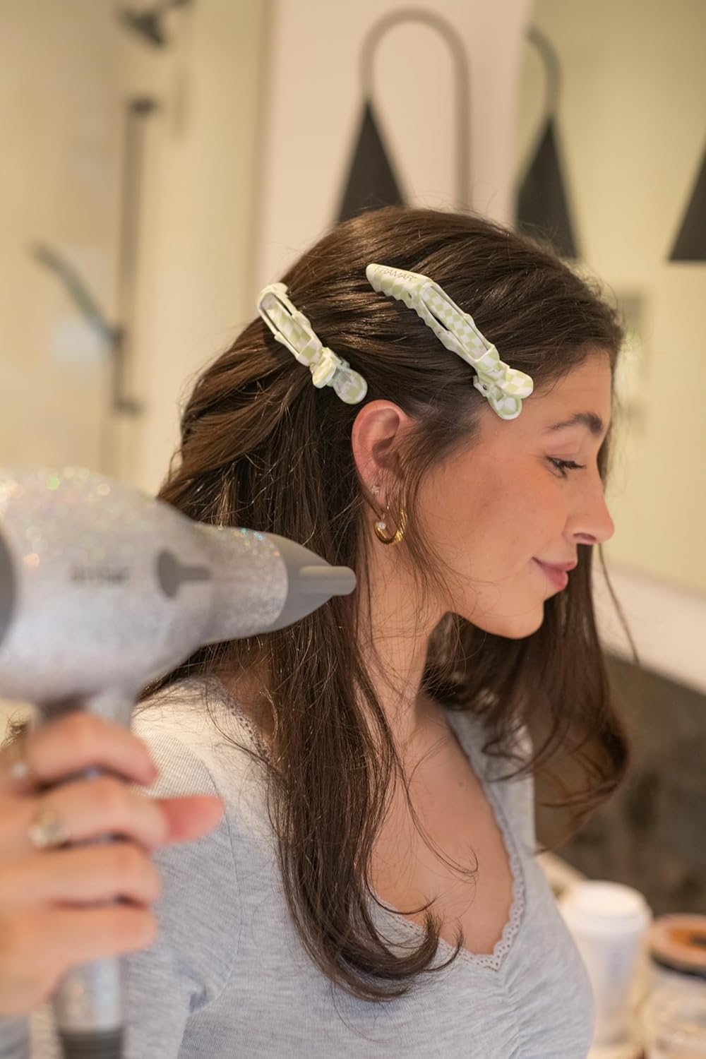 FRAMAR Alligator Clips For Hair Styling – Professional Alligator Hair Clips For Women, Checkered Hair Clip For Women, Checkered Hair Clips For Styling – Matte Firm Hold Without Slipping – 4 Pack