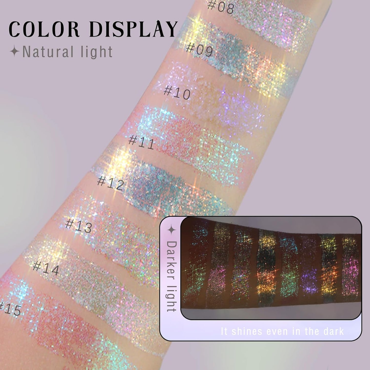 2 Colors Roll-on Body Glitter Gel, Holographic Glitter Gel Under Light for Face Hair, Body Shimmer for Rave Accessories Christmas New Year Halloween Makeup (11+13)