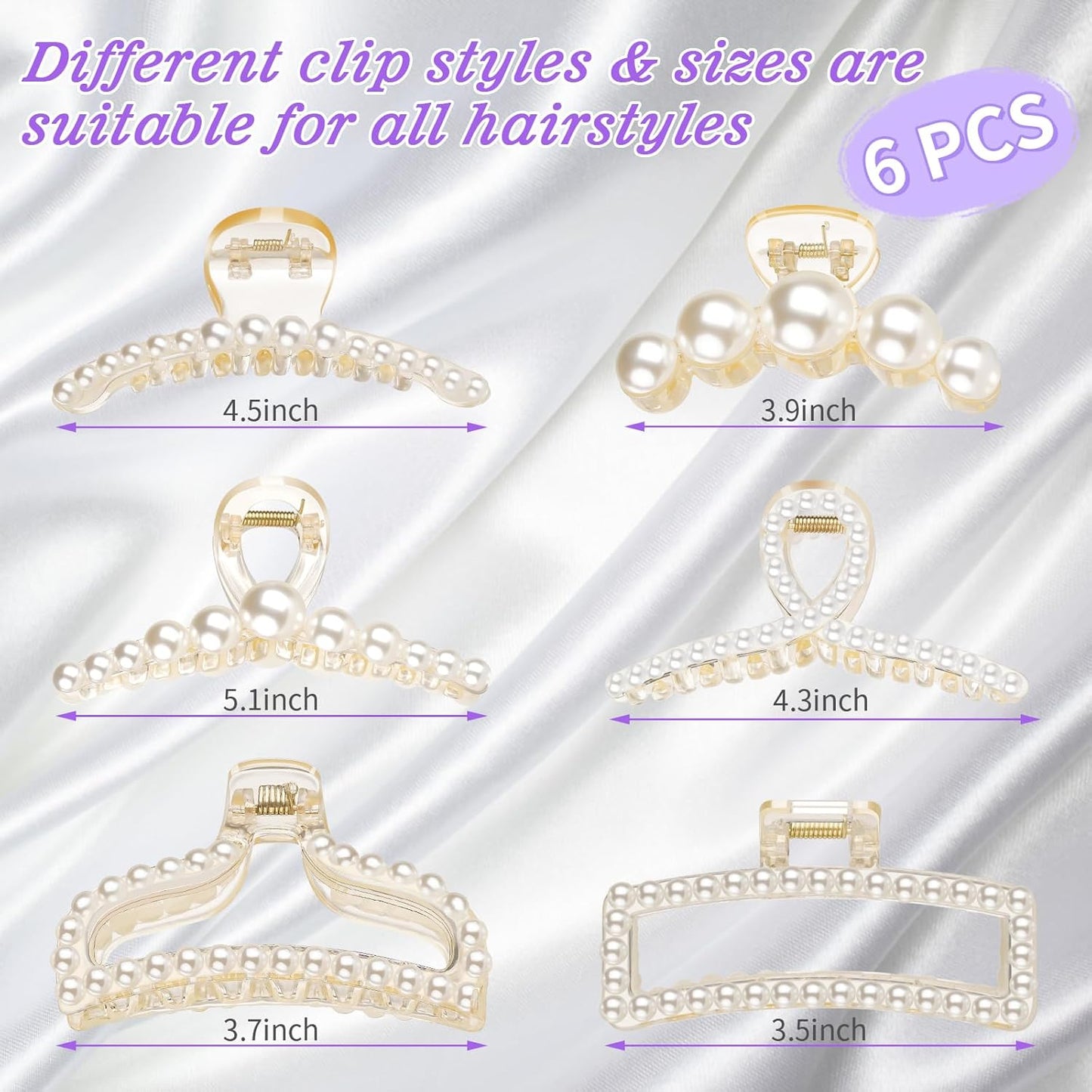 Leezmark Pearl Hair Claw Clips, Large Barrettes for Thin, Thick, Curly or Long Hair, White Jaw Clips Hair Accessories for Women and Girls