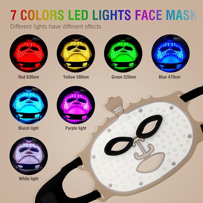 7 Color LED Face Mask Light Therapy, Red Light Therapy Mask for Face for Anti Aging Wrinkles, Silicone Red Light Mask Skin Care at Home with Eye Protection Cushion