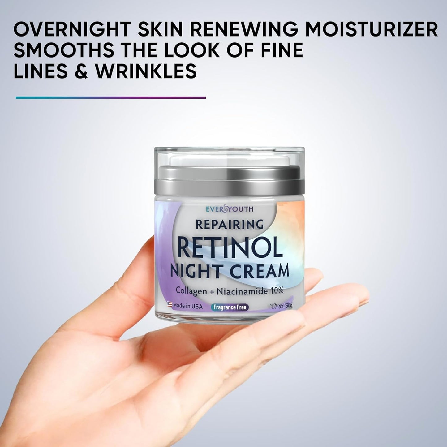 Night Cream Face Moisturizer for Women with Retinol, Collagen, Niacinamide, Anti Aging Overnight Face Mask, Made in USA, Niacinamide Serum Facial Moisturizer Anti Wrinkle Cream for Women, 1.7oz