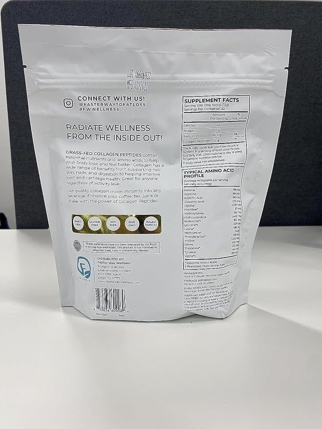 Faster Way - Unflavored Grass-Fed Beef Collagen Peptides for Skin, Hair, Nails, Joints, and Gut Health - Paleo & Keto-Friendly, Non-GMO, 360g