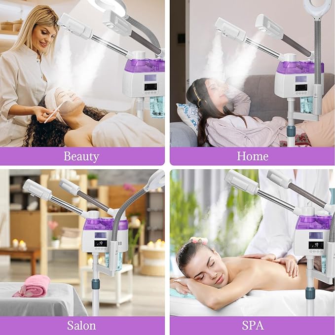3 in 1 Facial Steamer,Professional Facial Steamer with 5X Magnifying LED Lamp, Esthetician Steamer with Hot & Cold Mist, Face Steamer On Wheels for Salon Spa Beauty Skin Care