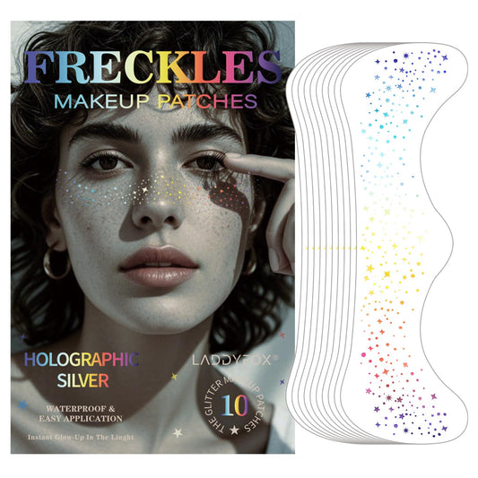 10 Pcs Face Holographic Laser Makeup Patches, Holographic Multichrome Glitter Freckles Face Tattoo, Glitter Freckles, Sparkle and Waterproof Face Glitter Speckles Patches for Women