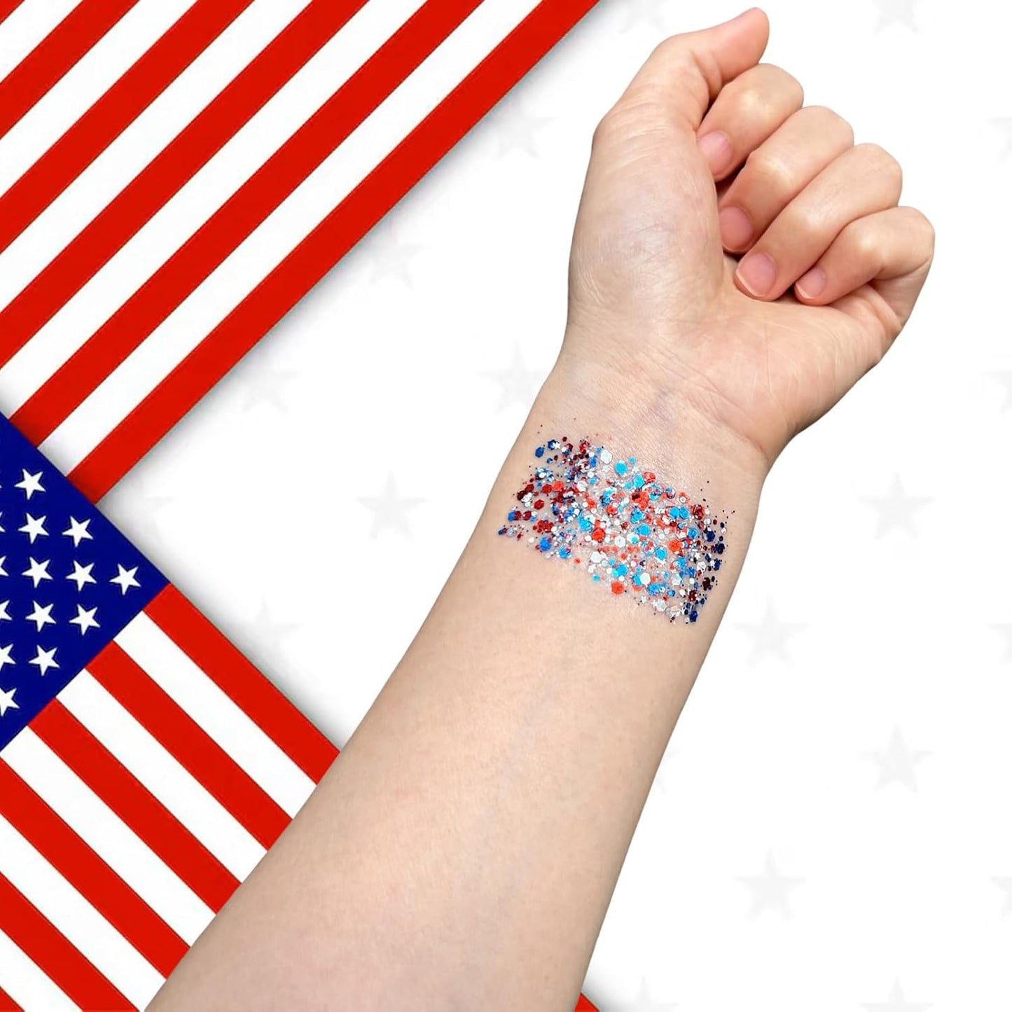 Mysense Patriotic Red White and Blue Body Glitter Stick,4th of July Accessories,Sparkling Face Hair Glitter for Fourth of July Outfit Women Kids,American Pride USA Flag Makeup for Independence Day