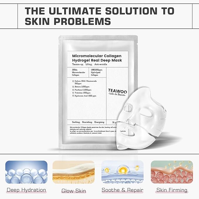 Micromolecular Real Collagen Overnight Mask 10 EA | 1,680,000 PPB Micro Hydrogel Collagen Face Mask | Ampoule Essence + Collagen Mask Set for Deep Hydration & Radiance