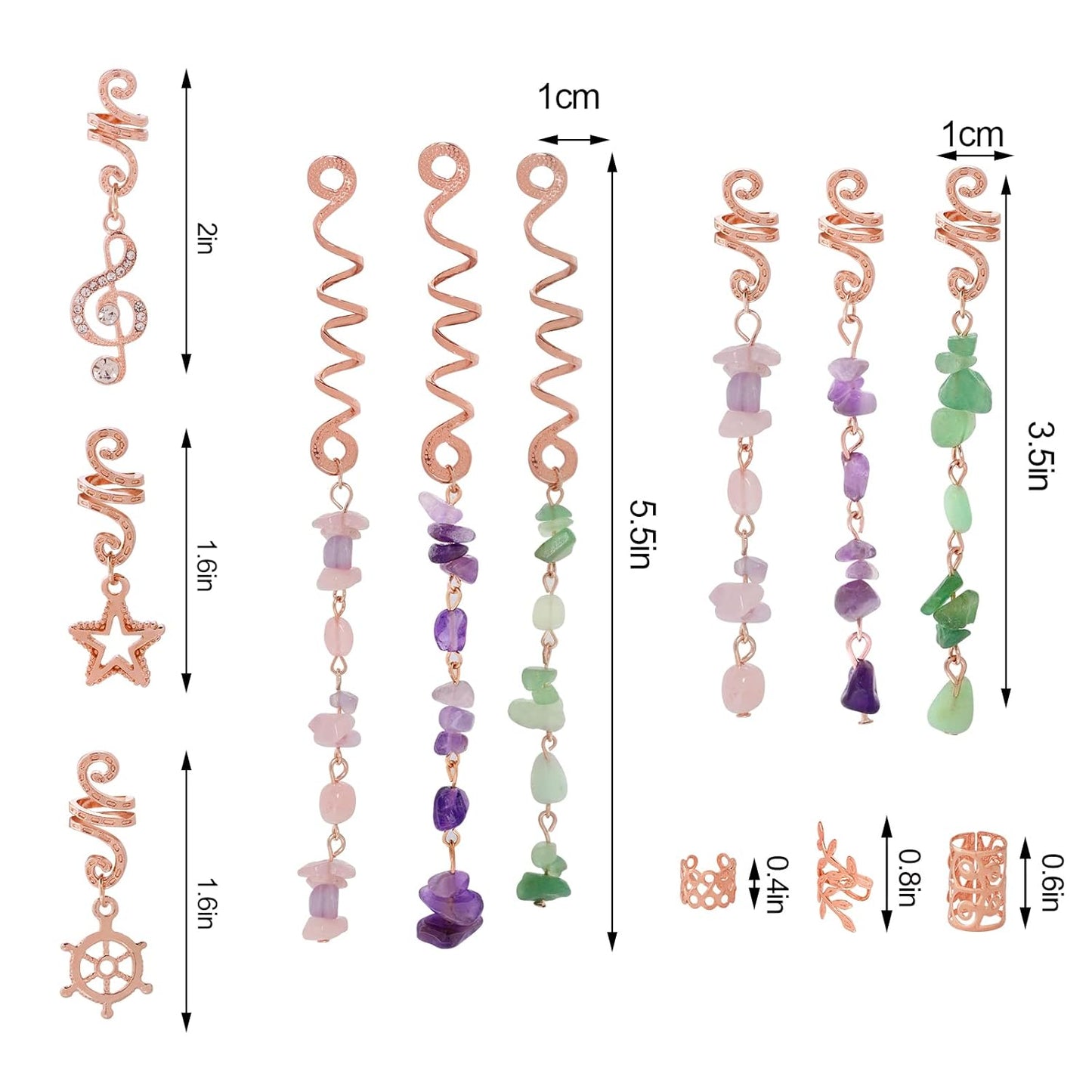 hoyuwak 40 Pcs Hair Jewelry for Braids Loc Dreadlock Accessories Hair Beads Clips Cuffs Charms Rings for Women Hairstyle Decoration Rave, Rose Gold