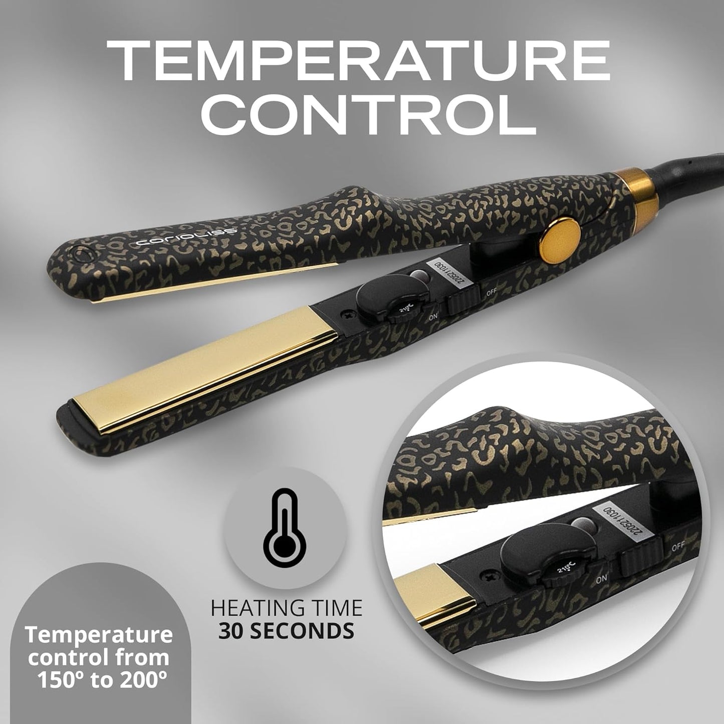 CORIOLISS C Trip Mini | Hair Straighteners for Women | Titanium| Flat Iron | Professional with Temperature Control (Leopard Gold Soft Touch)