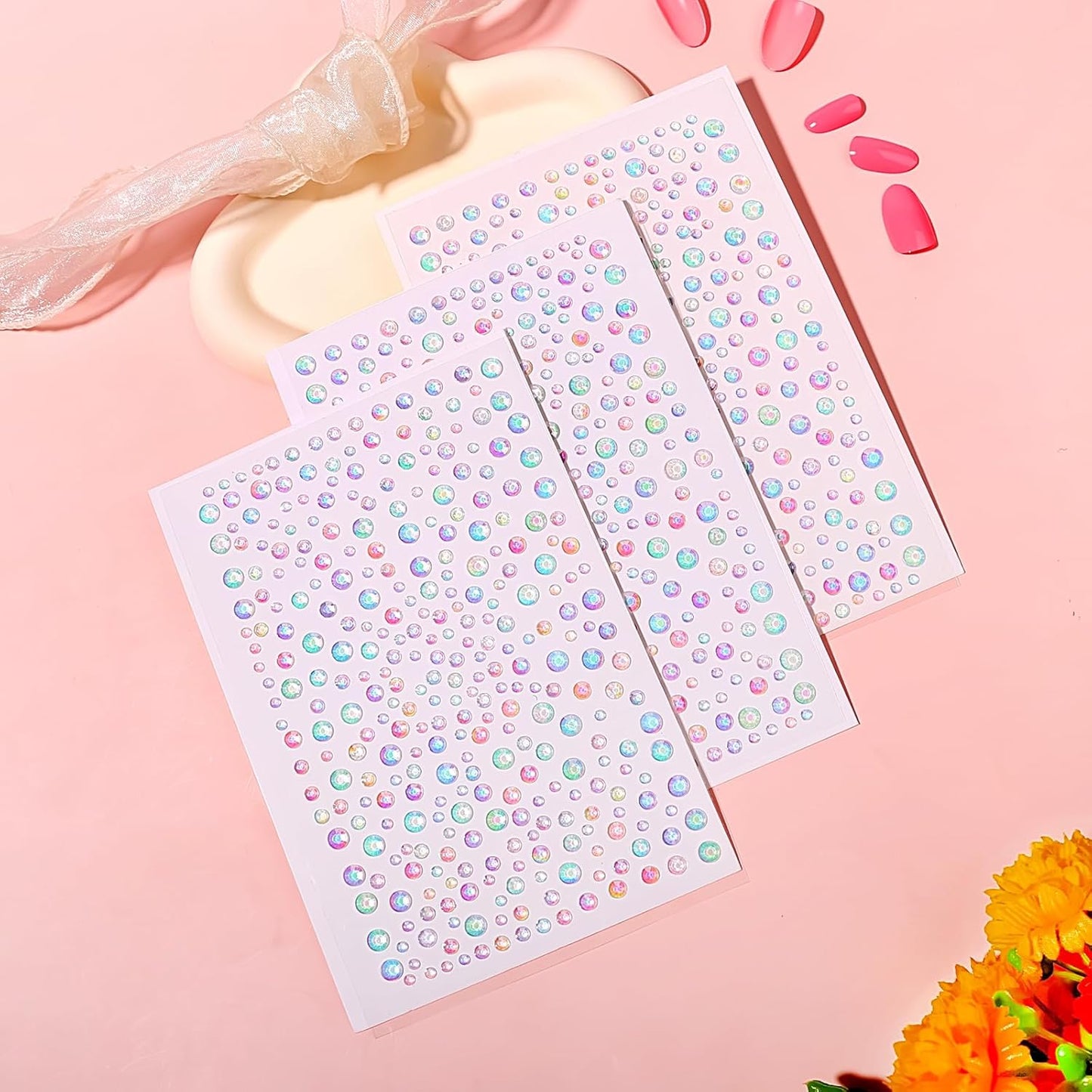 Self Adhesive Face Gems and Pearls for Makeup, Festival Jewels, Hair Gems, Rhinestone Stickers for Face, Eye, Makeup, Nail, Body, Crafts 3/4/5/6 mm 975Pcs (18.gem_Aurora)