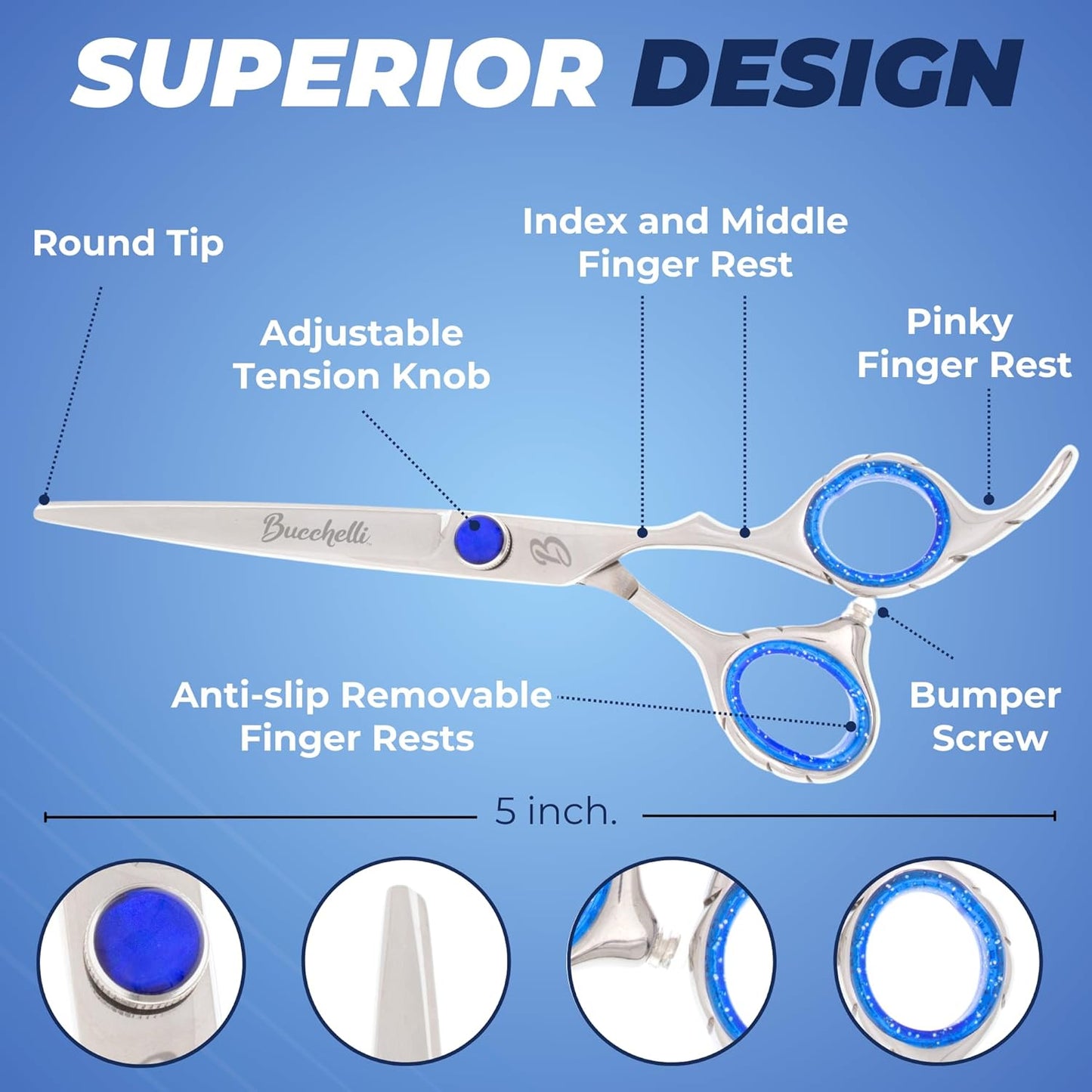 5 Inch Hair Cutting Scissors Professional - Japanese 440A 5 Inch Barber Scissors - Convex Blades with Adjustable Tension Knob (Silver Right 5")