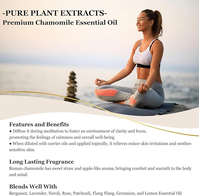 Chamomile Essential Oil 10ml Premium Essential Oil with Glass Dropper - for Diffuser, Aromatherapy, Candle Making - 0.33 Fl.Oz