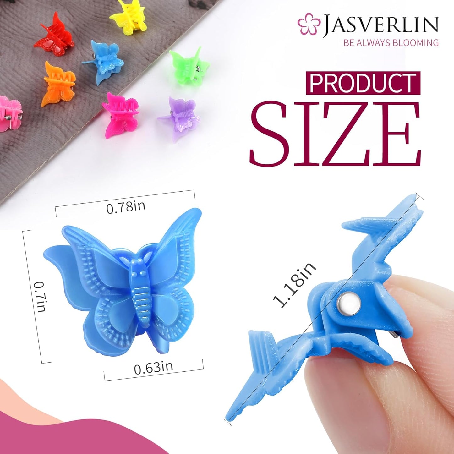 Butterfly Clips for Hair, Y2K Small Mini Hair Claw Jaw Plastic Aesthetic Accessories 90s Girls Women 8 Colors 50 Pcs (Neon Glow)