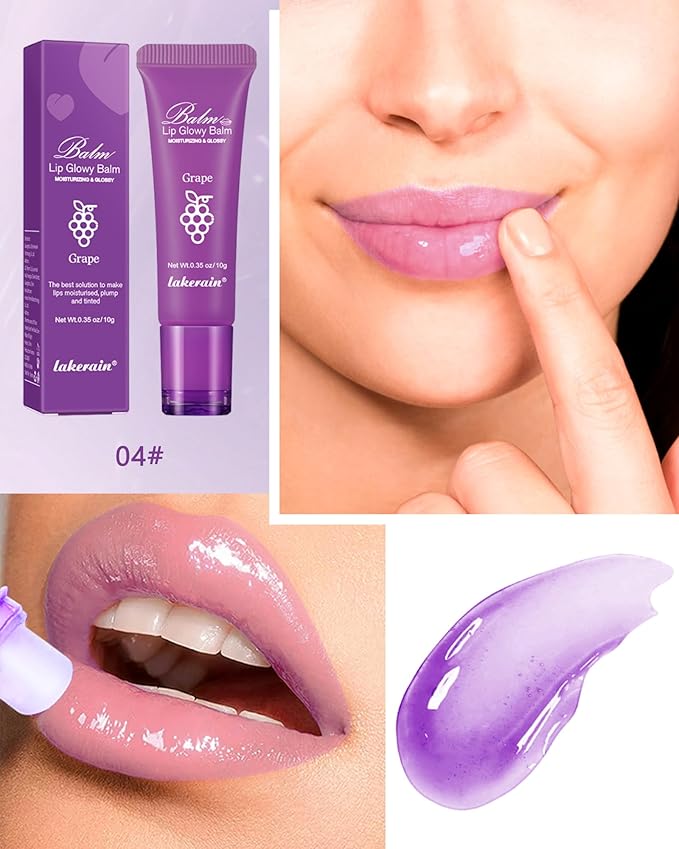 Lip Glowy Balm,Hydrating Nourishing Repair Sleeping Lip Mask,Shine Glossy Finish Lip Moisturizer,Smooth Cracked Chapped Dry Lip,Lip Care Therapy Treatment,Women's Day Makeup Gift for Women-4#Grape
