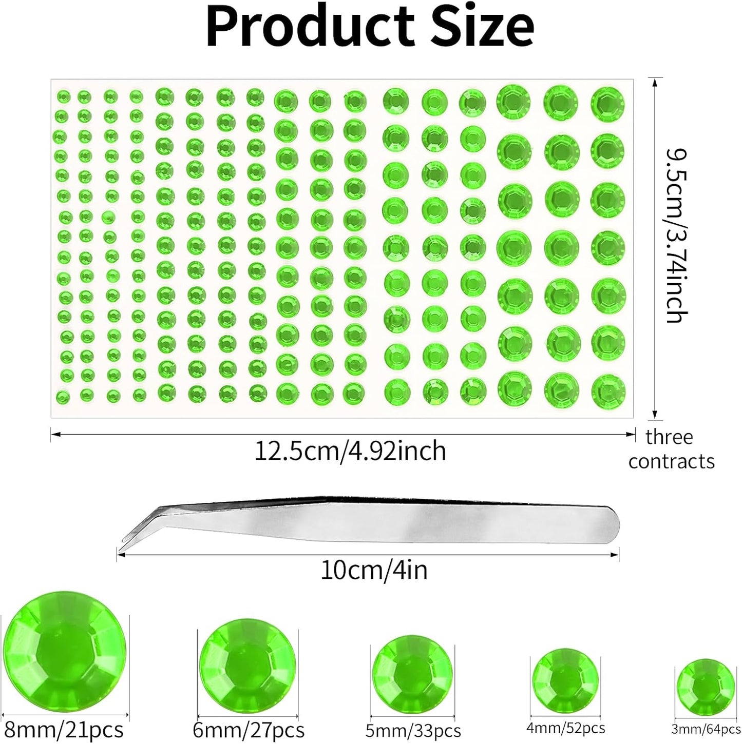 591pcs Face Gems Hair Gems Pearls, Self-Adhesive Face Jewels Eye Rhinestones 3/4/5/6/8 mm Face Gem Stick on, Halloween Makeup Gems Rave Accessories for Face Eyes Body Makeup (09.Light Green)