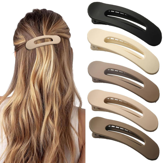 5 Pcs Flat Hair Clips, Medium Lay Flat Claw Clips for Women Girls,Strong Hold Non-slip Matte Hair Claws for Thick Thin Hair(Classic)