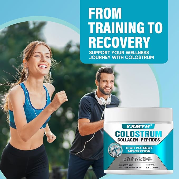 Premium Bovine Colostrum & Collagen Powder - Gut Repair, Immune Boost, Hair Growth & Beauty Support with IgG, Probiotics, and Vitamins B12/C/D3 - Sugar-Free, Gluten-Free, Fat-Free (60 Servings)