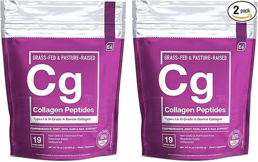 Essential Elements Hydrolyzed Collagen Powder - Joint, Skin, Hair, and Nail Support | Types I & III Peptides | Preservative-Free, Grass-Fed, Hormone-Free, Dissolves Easily (2-Pack)