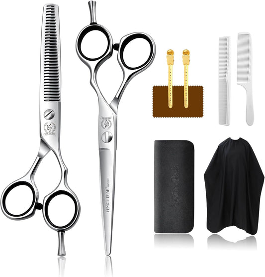 Fenice Peak 6'' Hair Cutting Scissors Set, Professional 440C Stainless Steel Barber Shears Kit with Cutting & Thinning Scissors, 9 PCS Hairdressing Tools for Men Women Salon Home Use