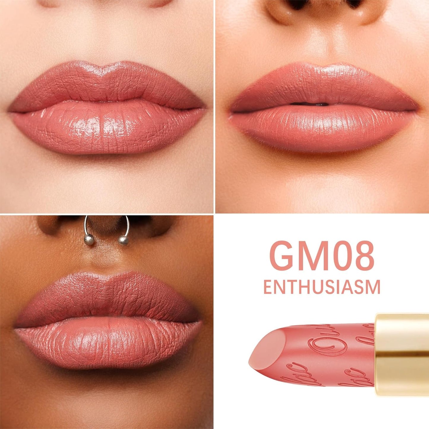 Oulac Coral Matte Lipstick with Glow Metallic Finish - Vegan Lipstick for Women, Creamy Texture, Hydrating Clean Beauty Formula, High-End Magnetic Hook Design, GM08 Enthusiasm