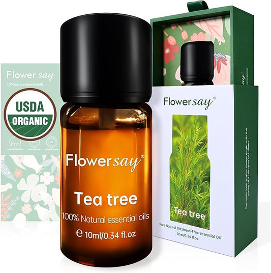 Organic Tea Tree Essential Oil 0.34Oz - USDA Certified Organic,100% Pure Natural MAX Undiluted Premium Therapeutic Grade Essential Oils for Diffuser/Skin Care/Massage/Hair/DIY