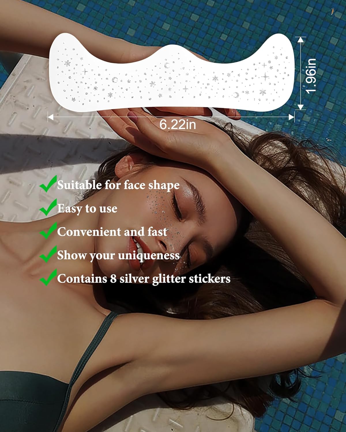 Body Face Makeup Patches for Kids Women Girls, Silver Rave Glitter for Face, Singer Concerts Festival Holiday Rave Accessories - 8 Counts