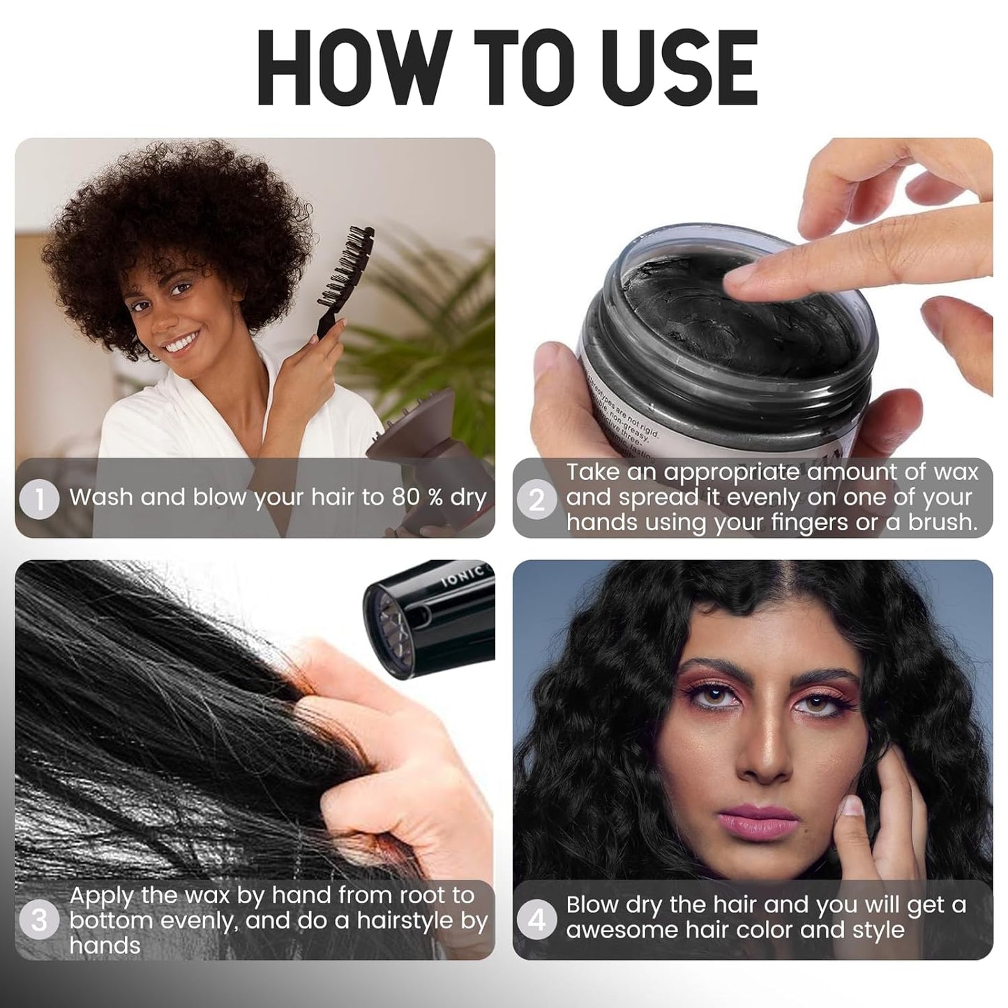 Black Temporary Hair Dye Wax Natural Instant Hair Color Wax Pomades 4.23 oz, Hair Styling Clay for Party, Festival, Halloween, Christmas