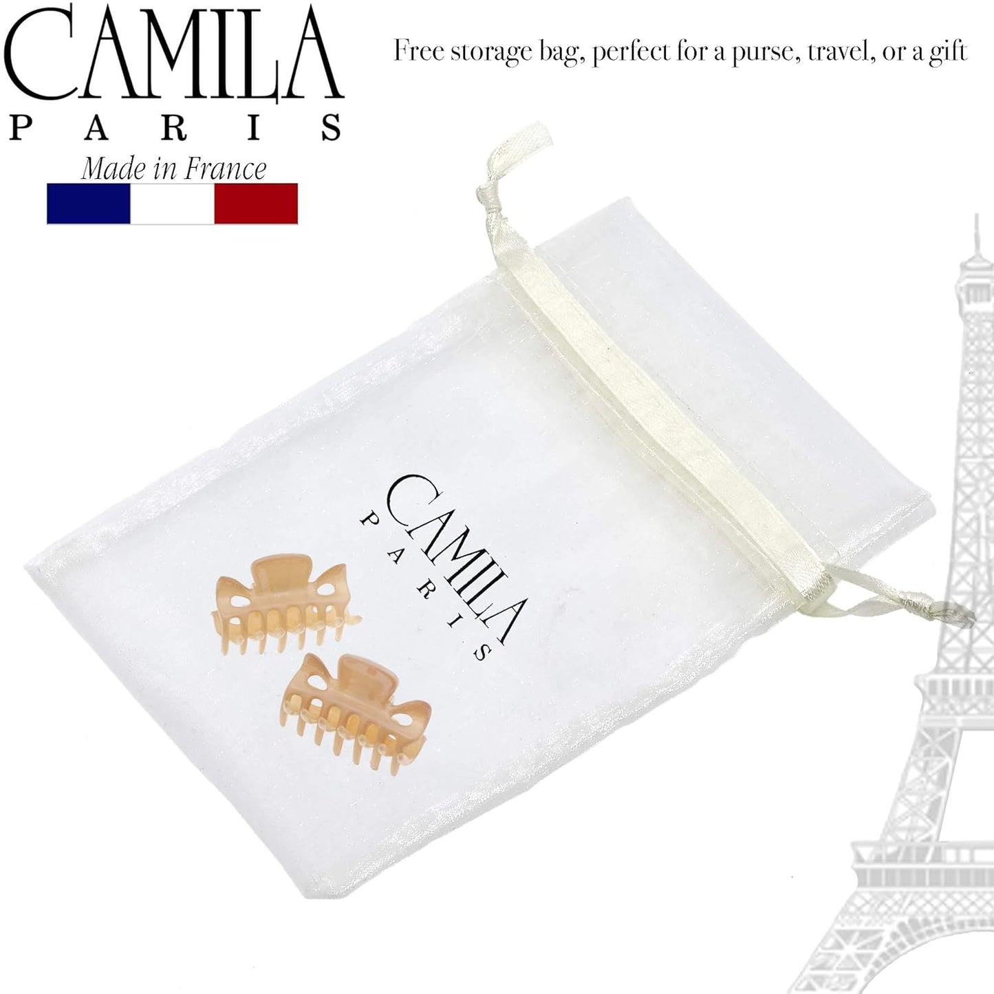 Camila Paris CP3047 French Hair Clip for Women, 1.5 inch Set of 2 Beige Girls Hair Claw Clips Jaw Fashion Durable Styling Hair Accessories for Women, Strong Hold No Slip Grip, Made in France