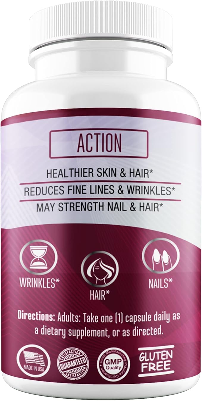 Berry Gen Biotin Supplement 10000 mcg Vegetarian Capsules - Support Hair Health & Growth, Help Heal Skin & Reduce Wrinkles and Moisturize Skin, Hair, and Nails - 30 Count (1)