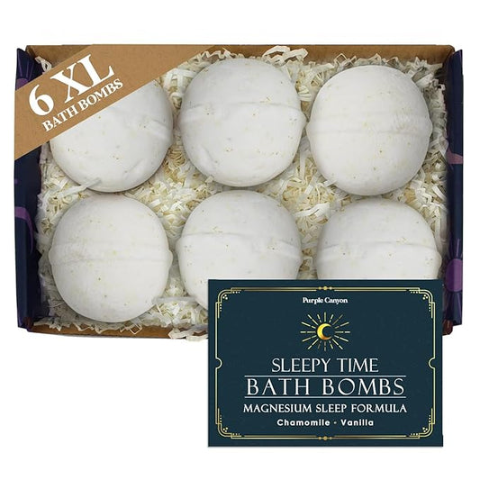 Purple Canyon Bath to Bed Natural Bath Bombs | Relaxing Sleep Support with Magnesium | Chamomile and Vanilla Scented Handmade Bath Bombs Set