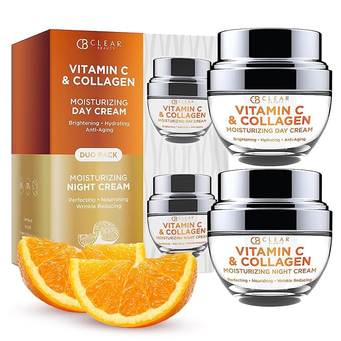 Vitamin C & Collagen Day/Night Moisturizer - Dermatologist Tested, Restores & Brightens Skin Tone, Hydrating & Firming, Anti-Aging Cream, Cruelty Free Korean Skin Care - 2 Pack