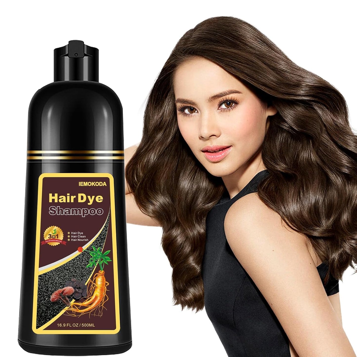 Dark Coffee Hair Dye Shampoo for Gray Coverage, Herbal Hair Color Shampoo Works in Minutes, Brown Hair Shampoo for All Hair Types, Lasting Shampoo Hair Dye