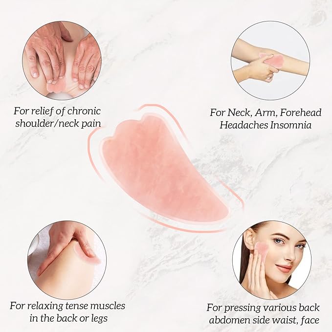 Gua Sha Facial Tools Set of 3 Guasha Massage Tool Rose Quartz Gua Sha Scraping Tool for Face,Neck, Eyes and Body,Jade Stone Guasha Board Pack of 3 (Pink)