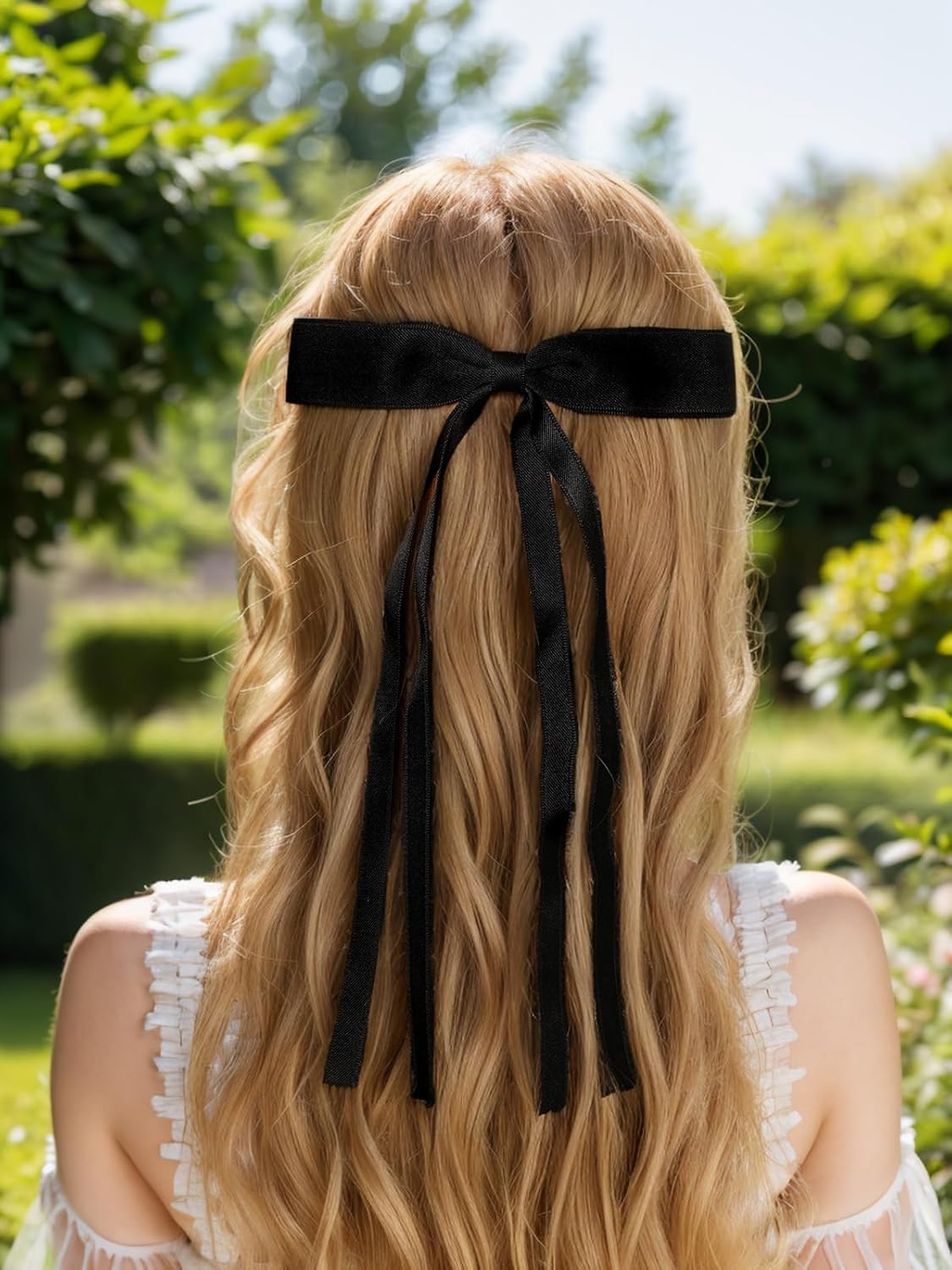 4pcs Ribbon Bowknot Hair Clips for Women with Long Tails, Solid Barrettes Claw Accessories in Black Red