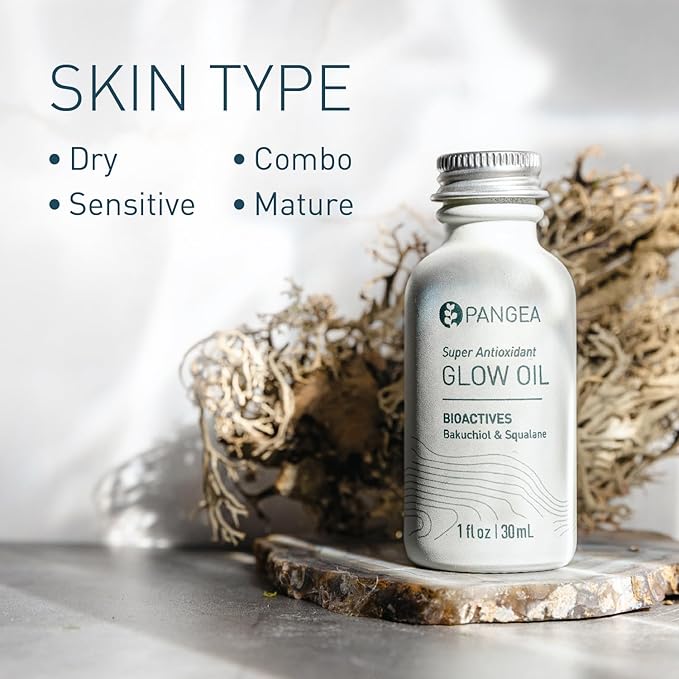 Pangea Organics - Natural Bakuchiol + Squalane Super Antioxidant Glow Oil | Vegan, Non-Toxic, Sustainable Clean Beauty (Glass Bottle, 1 fl oz | 30 ml)