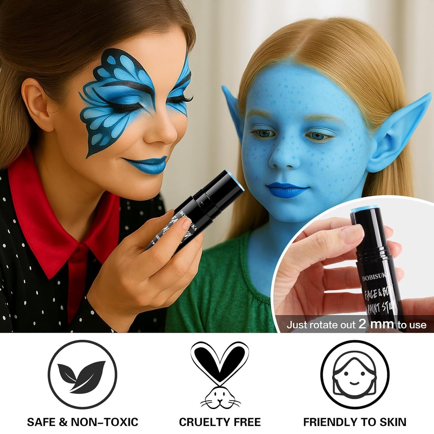 BOBISUKA Light Blue Face Body Paint Stick Washable Water-Based Face Paint Makeup Stick for Halloween Corpse Bride, Sally, Avatar, Skeleton, Skull, Smurf, Cosplay, SFX, Sports Eye Black & Costume Party