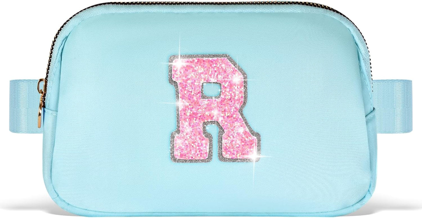 Fanny Pack Belt Bag Crossbody Bags with Initials Letter Patch Trendy Stuff for Teens Cute Stuff Birthday Gifts for Teenager Girls | R,Blue Bag