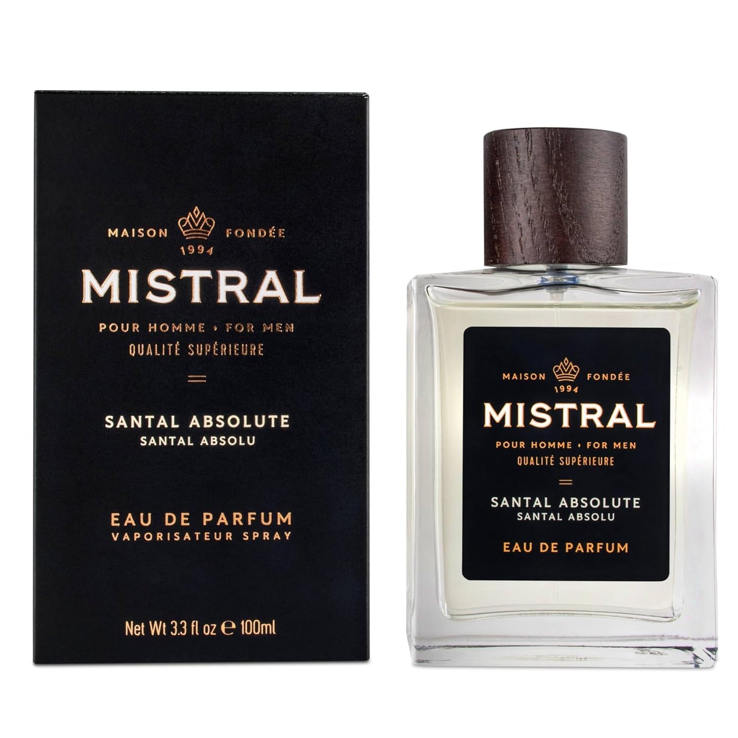 Mistral Men’s Cologne – Santal Absolute Eau de Parfum | Warm & Woody Masculine Scent with Cinnamon, Musk, Patchouli & Sandalwood | Cruelty-Free & Long-Lasting Cologne for Men, Made in France - 3.4 Oz