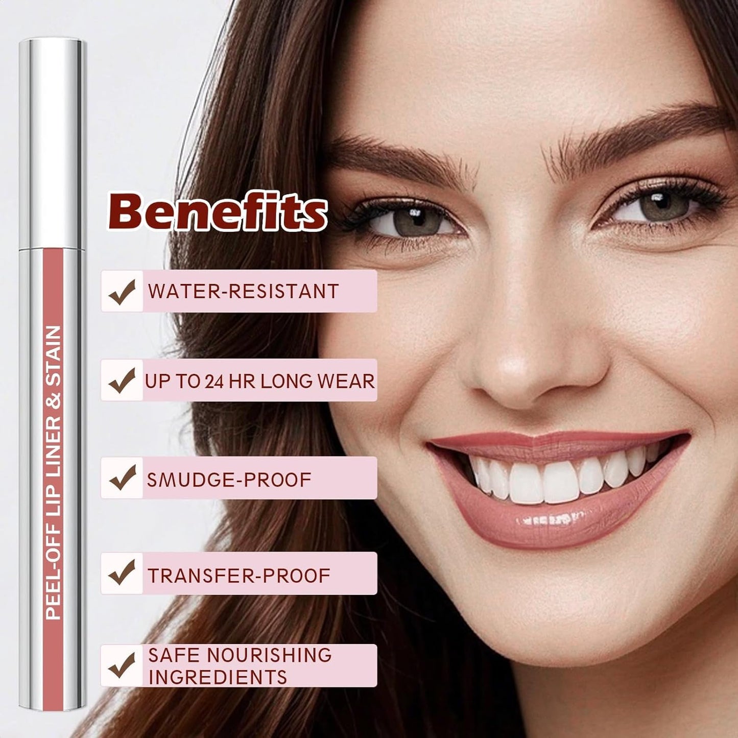 Lip Liner Stain Peel Off with Tweezer, Long Lasting Matte Lip Tattoo, Highly Pigmented Color Lip Makeup, Waterproof, Transfer-proof Lipstain for Women, Nude Pink