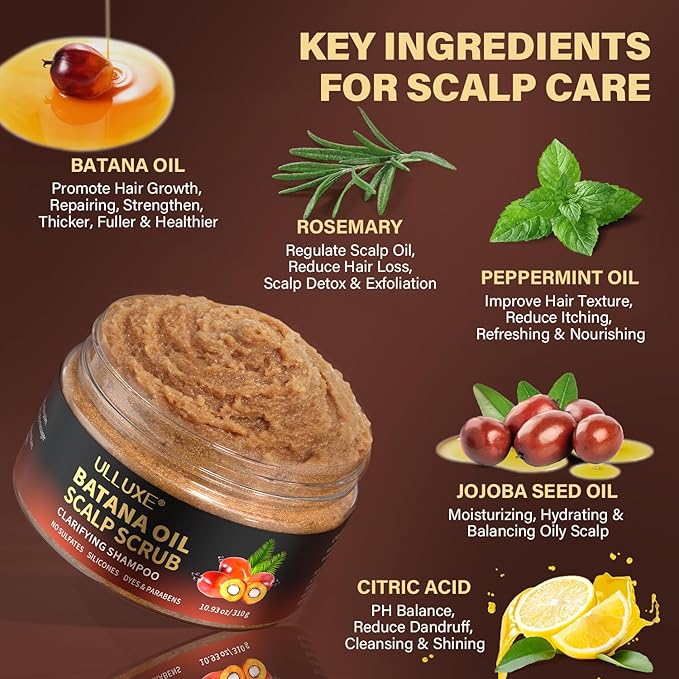 Batana Oil Products Bundle, Batana Oil Scalp Scrub and Raw Batana Oil, Strengthening, Hair Growth for Men Women with Thinning Hair or Hair Loss, Vegan, for All Hair Types