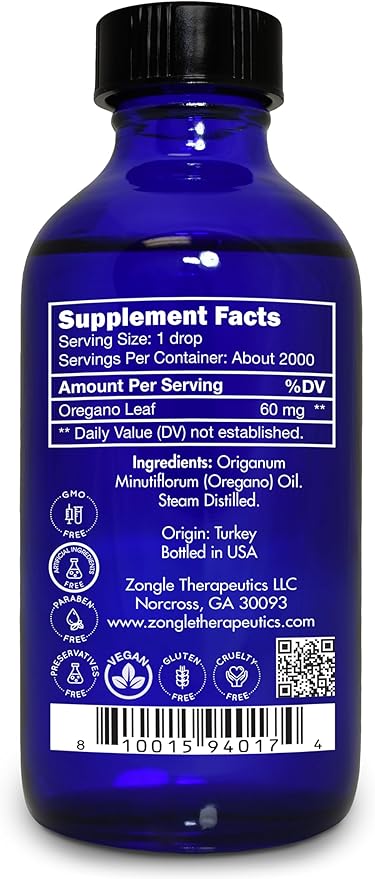 Zongle Therapeutics Oregano Oil, Food Grade, Safe for Ingestion, Edible, for Drops, Kids – 100% Pure, Oregano Essential Oil, 4 OZ
