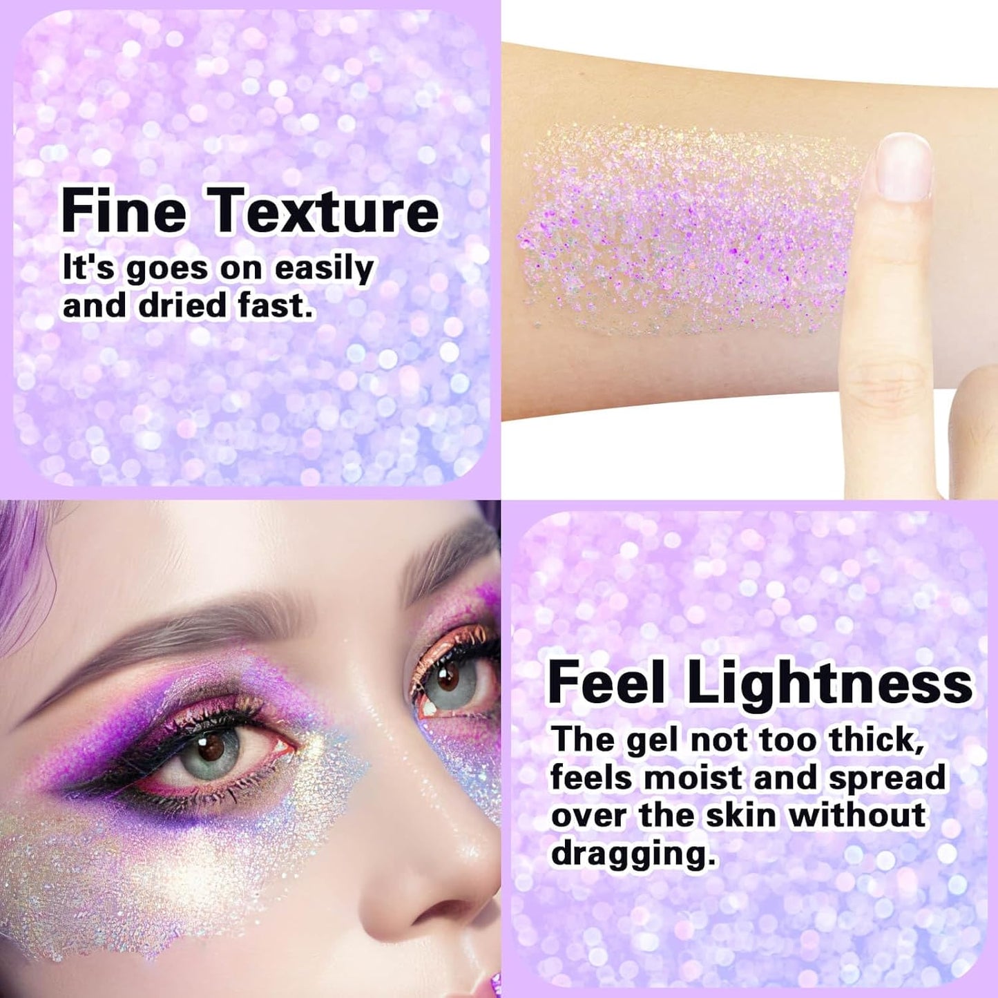 MEICOLY Fine Face Body Glitter,Color Changing Glitter Gel for Body,Face,Hair,Lip,Eye,Long Lasting Holographic Sequins Glitter Face Paint Makeup,Sparkling Pink,50ml