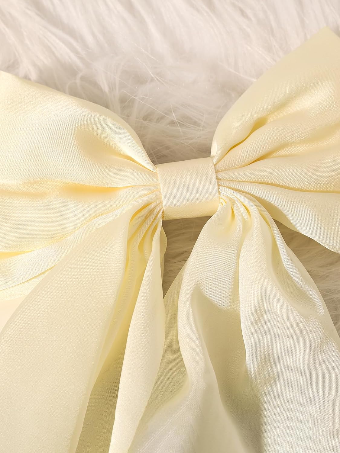 Hair Bows for Women Girls - Furling Pompoms 3pcs Big Bow Hair Clips Ribbon Hair Bow Ponytail Accessories, Holiday Party Back to School (White/Beige/Apricot)